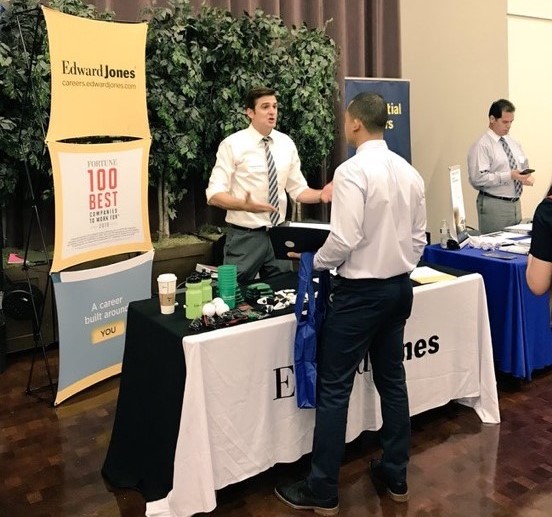 Student interacting with recruiter