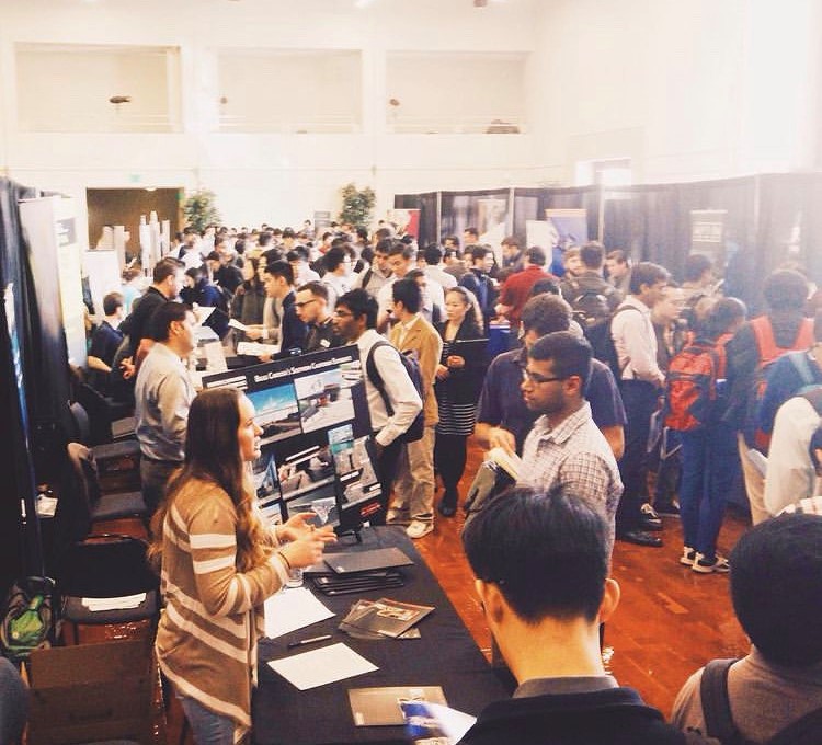 Crowded career fair floor